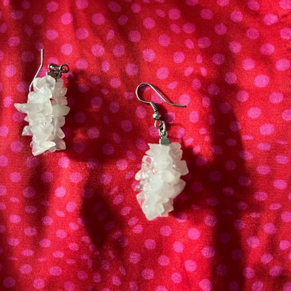 White Stone Dangle Earrings- Handmade - Picture 4 of 4